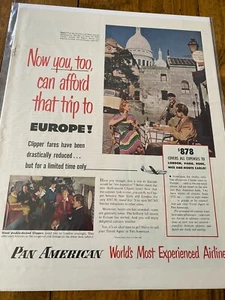 Vintage 1950 Pan American Airlines You Too Can Afford A Trip To Europe ad - Picture 1 of 1