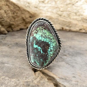 Vintage 925 Sterling Silver Large Turquoise Southwestern Statement Ring Size 6 - Picture 1 of 8