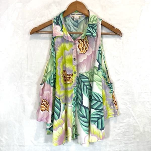 Mara Hoffman Shirt Tank Swing Cold Shoulder Floral Tropical Button M - Picture 1 of 11