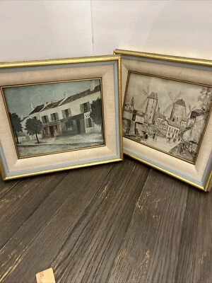 Maurice Utrillo V. Litografía Impresión Arte Enmarcado Conjunto De Dos Marco Dorado Foto 1 de 4