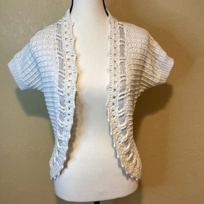 Ann Taylor лофт кремовый свитер с коротким рукавом с отделкой лентой, размер маленький - Изображение 1 из 4