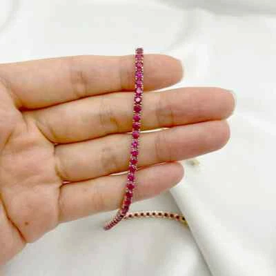 14K Gold Plated  Ruby Tennis Bracelet,Silver Ruby Bracelet, Prong Set Bracelet - Image 1 of 4
