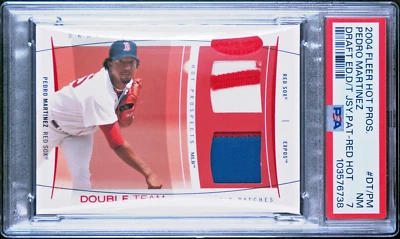 2004 FLEER HOT PROSPECTS RUBY DOUBLE TEAM 2 CLR PATCH PEDRO MARTINEZ #1/10 PSA 7 - Image 1 of 2