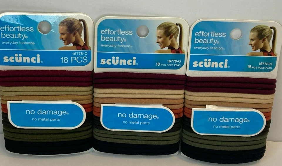 3 SCUNCI No Damage All Day Hold Medium Hair Elastics 15 EA Assorted Colors