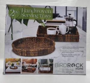 Birdrock Home, Set of 2 Piece Handwoven Serving Trays Oval and Rectangular NEW - Picture 1 of 10