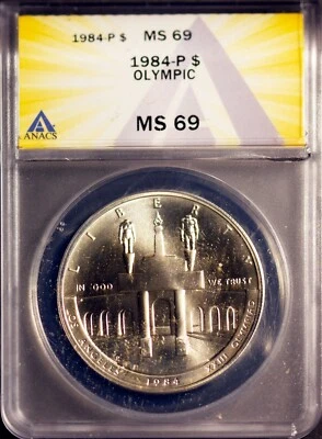 1984-P $1 Silver Los Angeles Olympic MS 69 ANACS # 7269870 + Bonus - Image 1 of 2