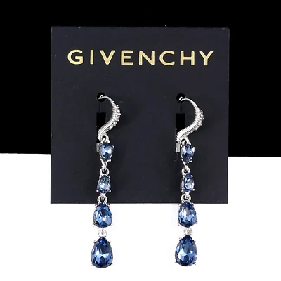 PENDIENTES GIVENCHY MONTANA CRISTAL AZUL ESTRÁS LÁGRIMA COLGANTE PALANCA NUEVOS EN CAJA Foto 1 de 4