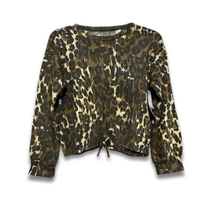 Treasure & Bond Pullover Sweater Long Sleeve Leopard Print Waffle Knit Brown L - Picture 1 of 8