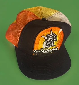 Vtg 80s Armor All Products Patch Car Promo Color Block Snapback Mesh Trucker Hat - Picture 1 of 18