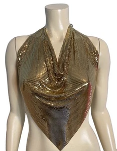Vintage RARE 1970s Whiting & Davis gold mesh tie back neck halter - Picture 1 of 8
