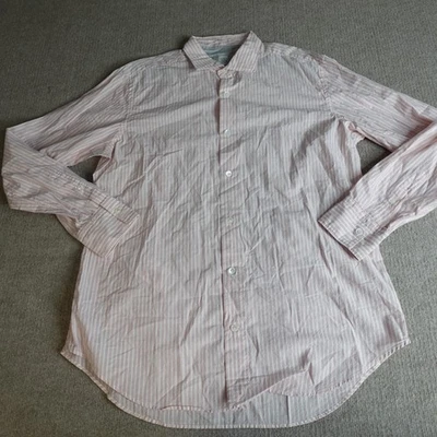 Camisa masculina Eleventy XL listrada rosa branca 100% algodão NOVA - Imagem 1 de 4