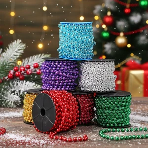 10m Metallic Bead Garland String Roll Christmas Tree Decoration DIY Craft Party - Picture 1 of 14