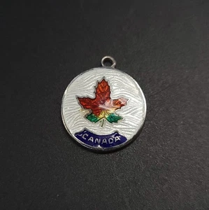 Canada Maple Leaf Disk Enameled Sterling Silver Bracelet Charm by BMCo - Used - Picture 1 of 4