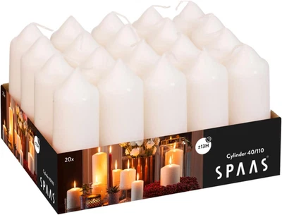 Velas de pilar Spaas marfil sin perfume - Paquete de 20, 40/110 mm, 13 horas de tiempo de combustión Foto 1 de 4