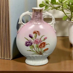 Jarrón Victoria Carlsbad Pintado Flores Rosa Multicolor Vintage - Imagen 1 de 18