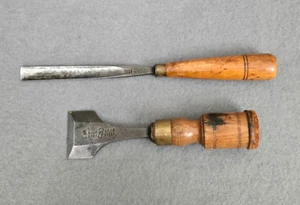 Vintage Lot of 2 BUCK BROS CAST STEEL Wood Chisels - 1 3/4" Butt , 1/2" Gouge - Picture 1 of 16