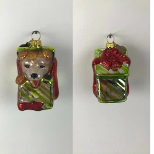 Christmas Ornament Dog In Gift Box Glass NEW Department 56 Holiday Puppy Doggie - Picture 1 of 3