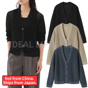 Cárdigan MUJI mezcla de cáñamo malla cuello en V XS-XXL negro/beige/azul para mujer nuevo con etiquetas - Imagen 1 de 28