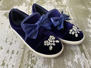 Girls Badgley Mischka 3 Blue Velvet Rhinestone Shoes NIB - Picture 1 of 5