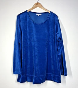 Woman Within Soft Velour Pullover Top Womans Sz 1X Blue Long Sleeve Stretch Cozy - Picture 1 of 14