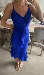 Lipsy Blue Bodycon Dress 16 V Neck Ruffle Detail Wedding Party Occasion Midi - Picture 1 of 21