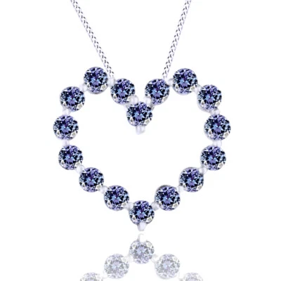 Collar Colgante Corazón Chapado en Oro Blanco 14k Tanzanita Corte Redondo 18" Foto 1 de 4