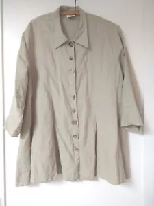 100% Linen L Shirt Jacket Womens Large Tan Swing Tunic Buttons Shacket CLICK - Picture 1 of 11