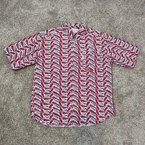 Vintage Columbia Shirt Red All Over Fish Print Button Front Size M Medium - Picture 1 of 5