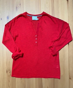 M by Michael Sterne rot Henley Shirt Top Bluse Rollriegel Langarm Gr. 1 / S - Bild 1 von 8