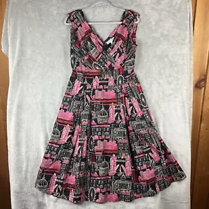 Emily & Fin Dress SZ L Fit and Flare London Print Sleeveless Retro Academia - Picture 1 of 9
