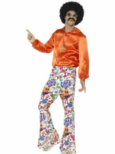 MENS 60S 70S GROOVY HIPPIE DISCO DANCE FEVER FLARED BELL BOTTOM COSTUME PANTS  - Picture 1 of 1