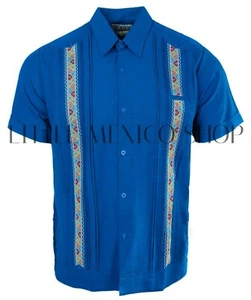 MEXICAN Men Guayabera ALEGRE Shirt ROYAL BLUE Short Sleeve MADE IN MEXICO SIDREY - Picture 1 of 1