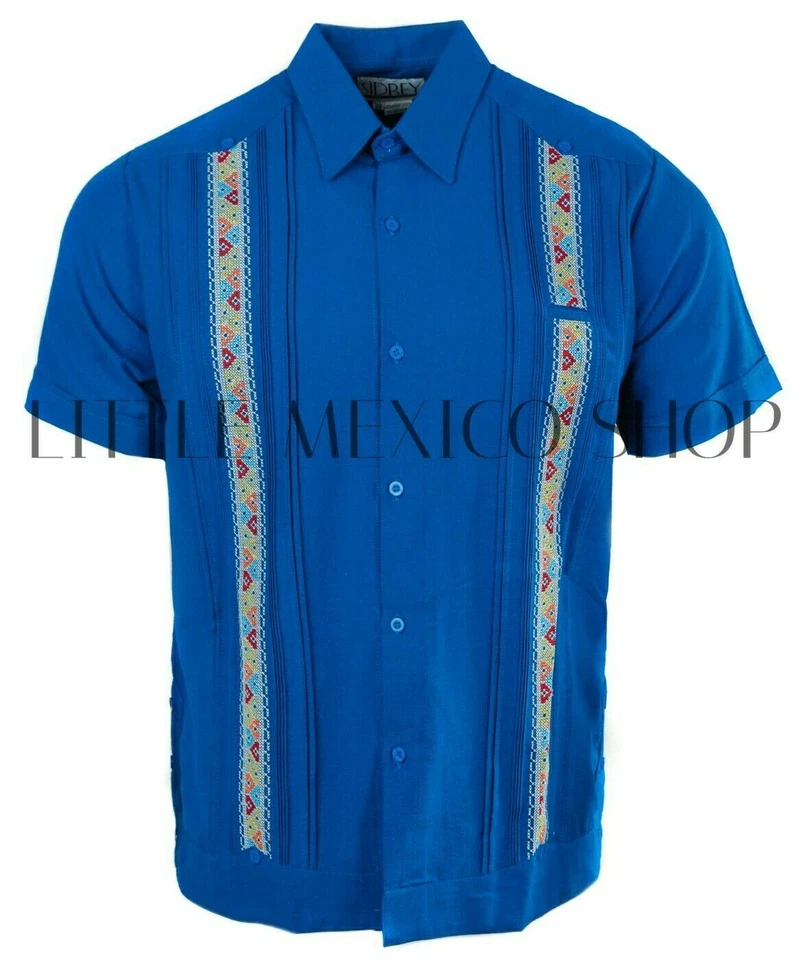 MEXICAN Men Guayabera ALEGRE Shirt ROYAL BLUE Short Sleeve MADE IN MEXICO SIDREY - Image 1 of 1