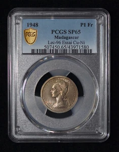 PCGS SP65 1948 Madagascar Essai 1 Franc (Pattern ) Mintage: 2000 only! - Picture 1 of 4