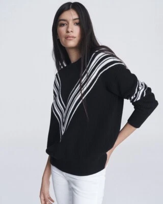 Suéter $395 Rag & Bone Alps Algodón Crew Negro Blanco Talla M Foto 1 de 4