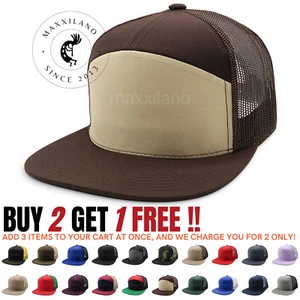 Snapback Hat Cotton Mesh Solid Flat Bill Casual Style Baseball Cap Trucker Visor - Picture 1 of 43