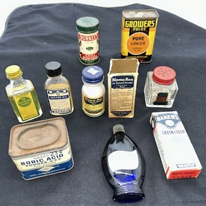 Vintage Lot Küchen & Medizin Produkt leuchtende Farben & schöne Patina Mix Marken - Bild 1 von 8