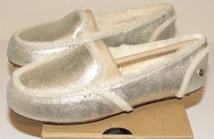UGG Hailey Metallic Womens Sz 5 Platinum Gold Shearling Loafers Slip On Shoe NIB - Picture 1 of 7