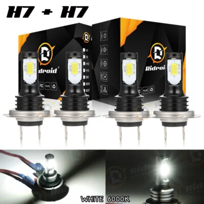 RIDROID 4x H7 Super Bright CSP LED Headlight Bulb Kit High Low Beam 6000K White