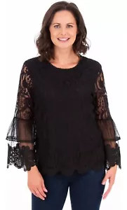 KLASS black Lace Bell Sleeve Top Size 20 - Picture 1 of 14