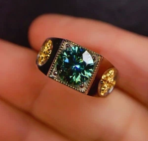 2 Ct Green Moissanite Ring, Men Moissanite Ring - Picture 1 of 6