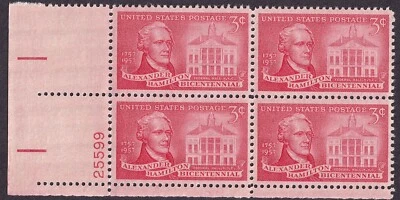 Scott #1086 Alexander Hamilton Plate Block of 4 Stamps - MNH - Image 1 of 2