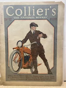 COLLIER'S MAGAZINE 8/5/1922 COLES PHILLIPS COVER ART MOTORCYCLE W POLICE OFFICER - Picture 1 of 10