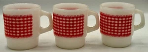*3* Vintage Fire King Red Gingham Stackable Mugs*24288N S104 - Picture 1 of 4