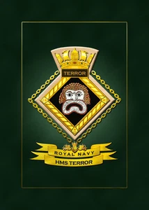 HMS TERROR GERAHMTE SCHIFFSWAPPEN - HUNDERTE VON HM SCHIFFEN AUF LAGER - Bild 1 von 2