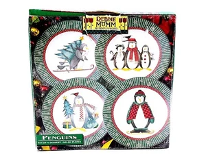 Sakura Debbie Mumm 1998 Penguins Original Box Four Dessert Salad Plates 8 1/4" - Picture 1 of 12
