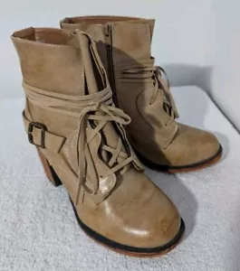 Stivaletti donna marca fibbia marrone beige invecchiati bianca taglia 8 stringati - Foto 1 di 10