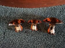 Vintage Viking Glass Mushroom Set Of 3 Amber With Paper Tags