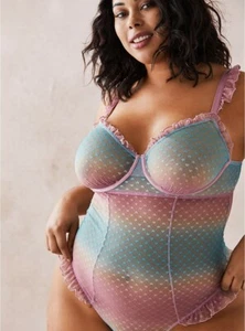 Torrid Sexy Pink Ombre Ruffle Trim Underwire Thong Bodysuit Lingerie NWOT New 1X - Picture 1 of 5