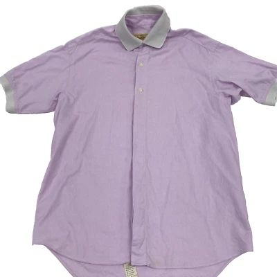 Рубашка мужская Paul Stuart размер маленький лавандовый фиолетовый на пуговицах короткий рукав *пятна - Изображение 1 из 4